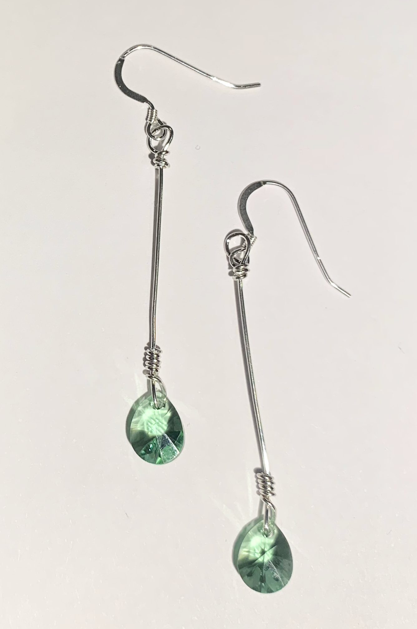 Green Crystal Pear Shaped with Sterling Silver Earrings