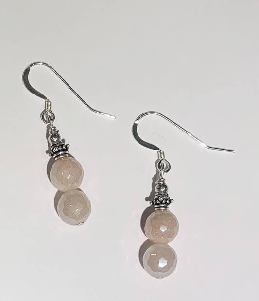 Pearlescent Chanel Style Bead with Sterling Silver Ball Earrings