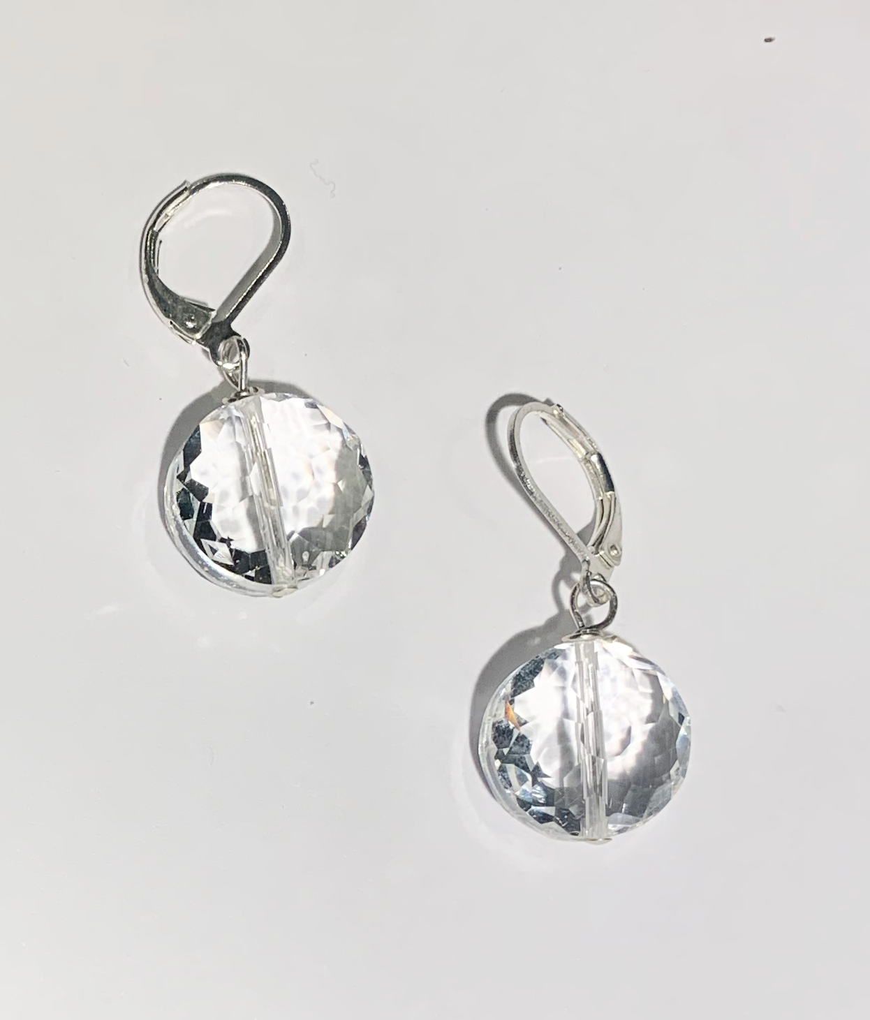 Clear Quartz Faceted Crystal Earrings with Sterling Silver Lever Back Earrings