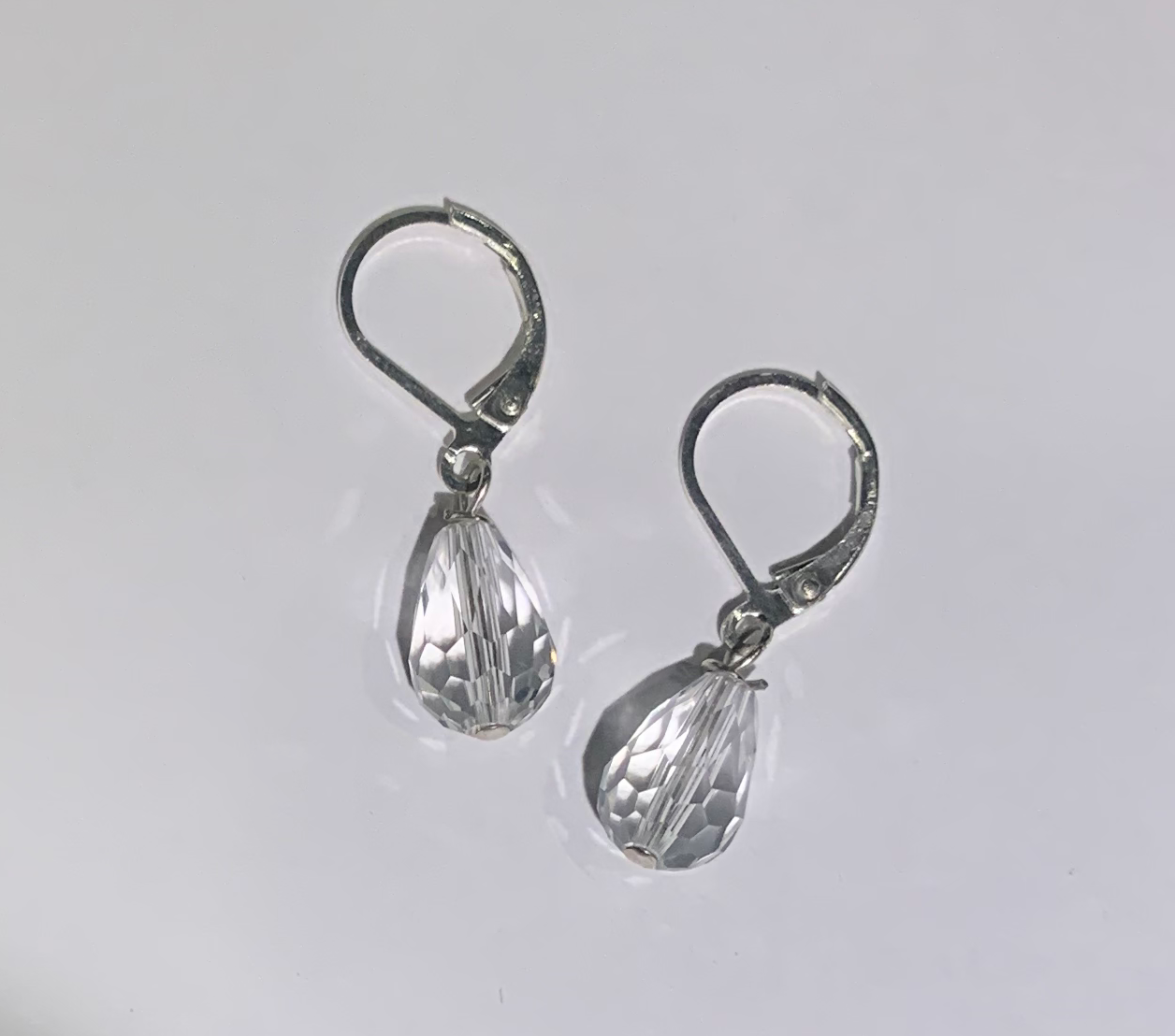 Clear Faceted Pear Drop Briolette with Sterling Silver Lever Back Earrings
