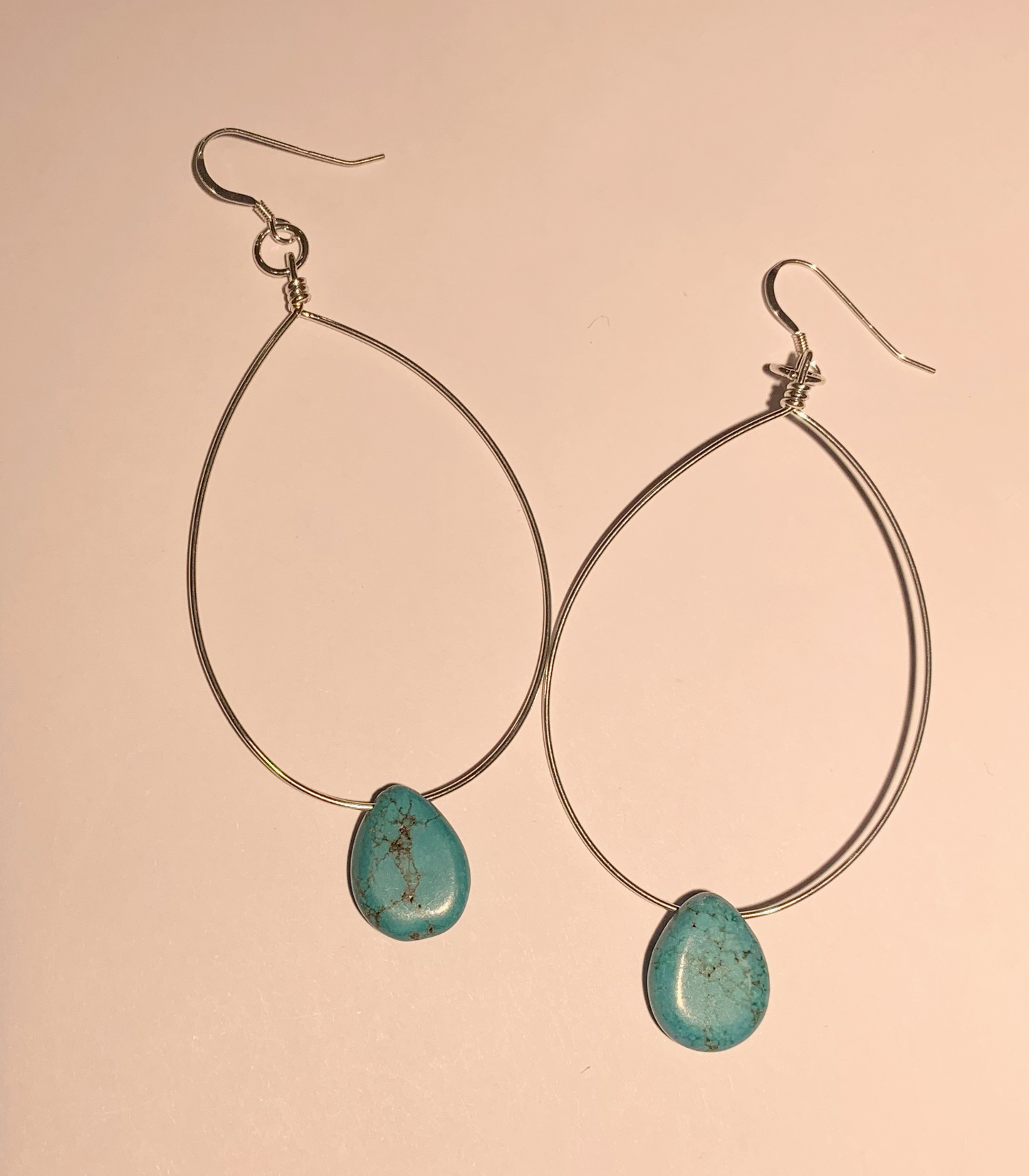 Turquoise Briolette Bead with Sterling Silver Hoop Earrings