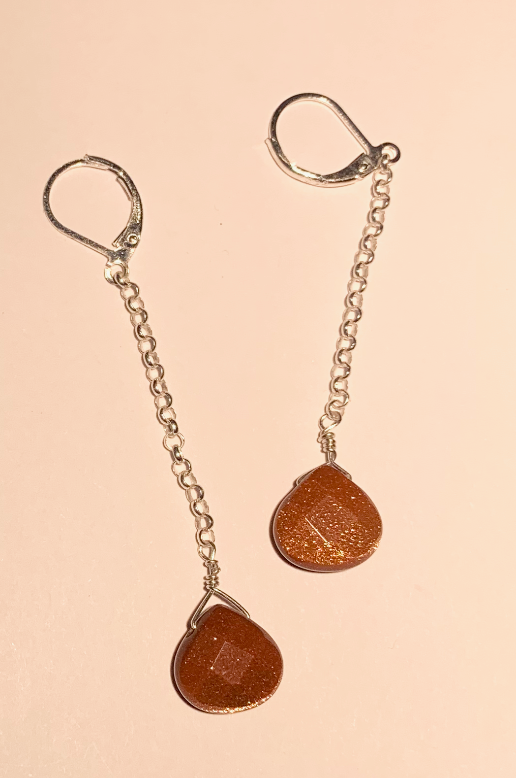 Sandstone Briolette with Sterling Silver Chain Earrings