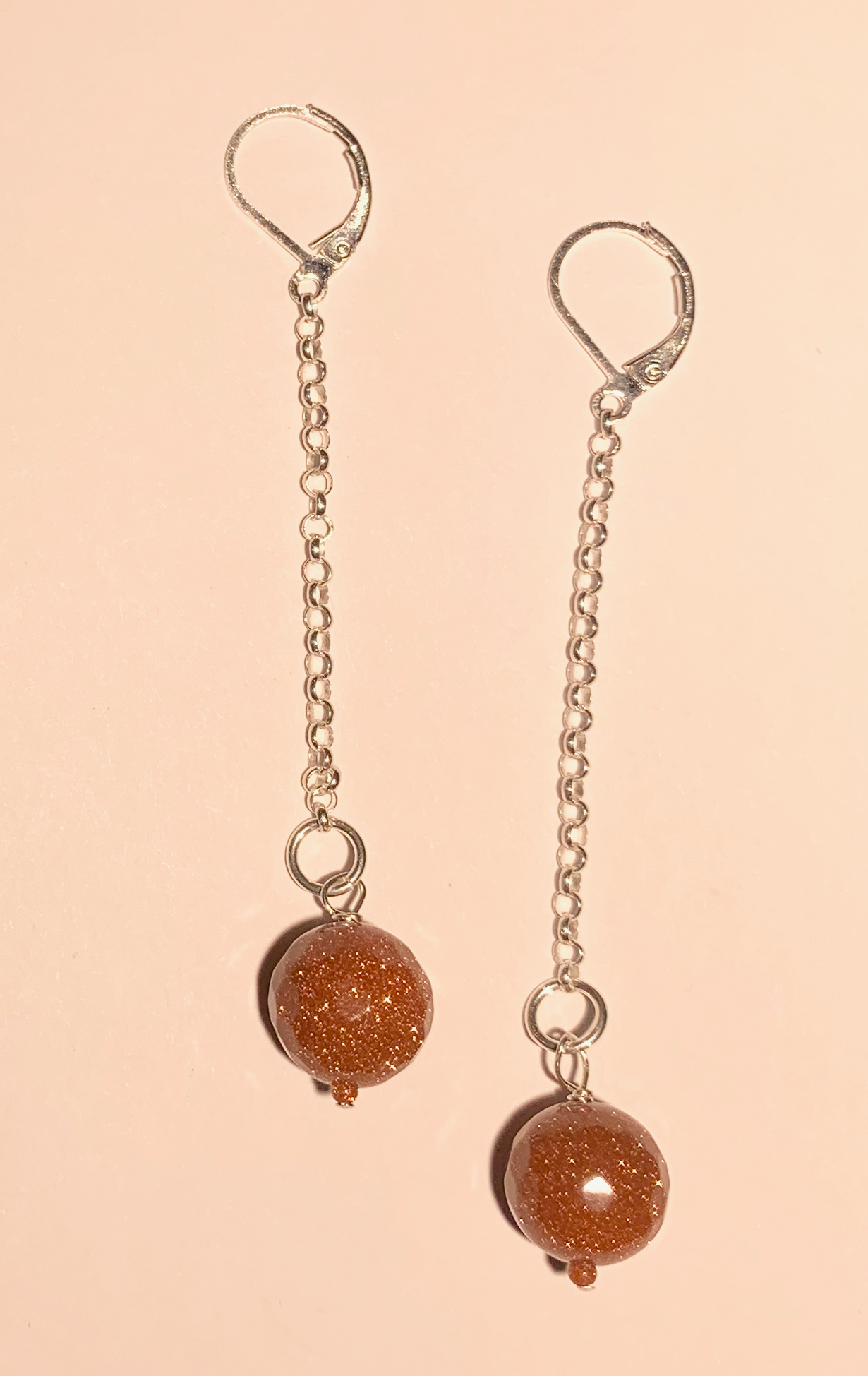 Sandstone Bead with Sterling Silver Chain Earrings