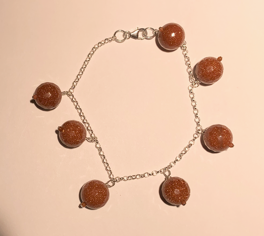 Sandstone Stone Bead Charm Bracelet