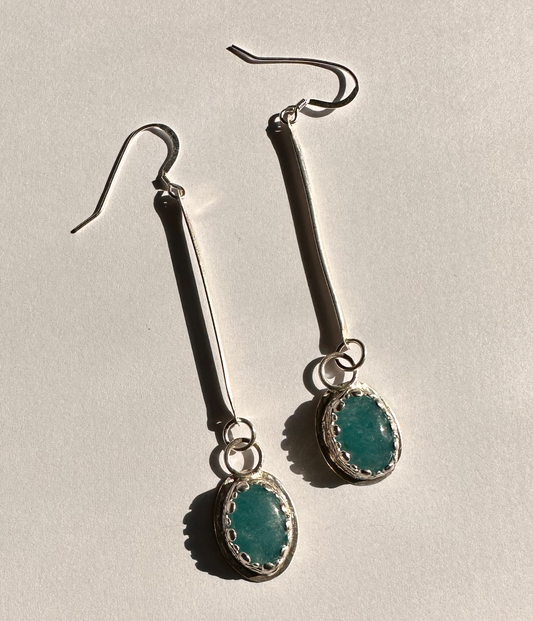 Blue Stone with Sterling Silver Bezel Earrings