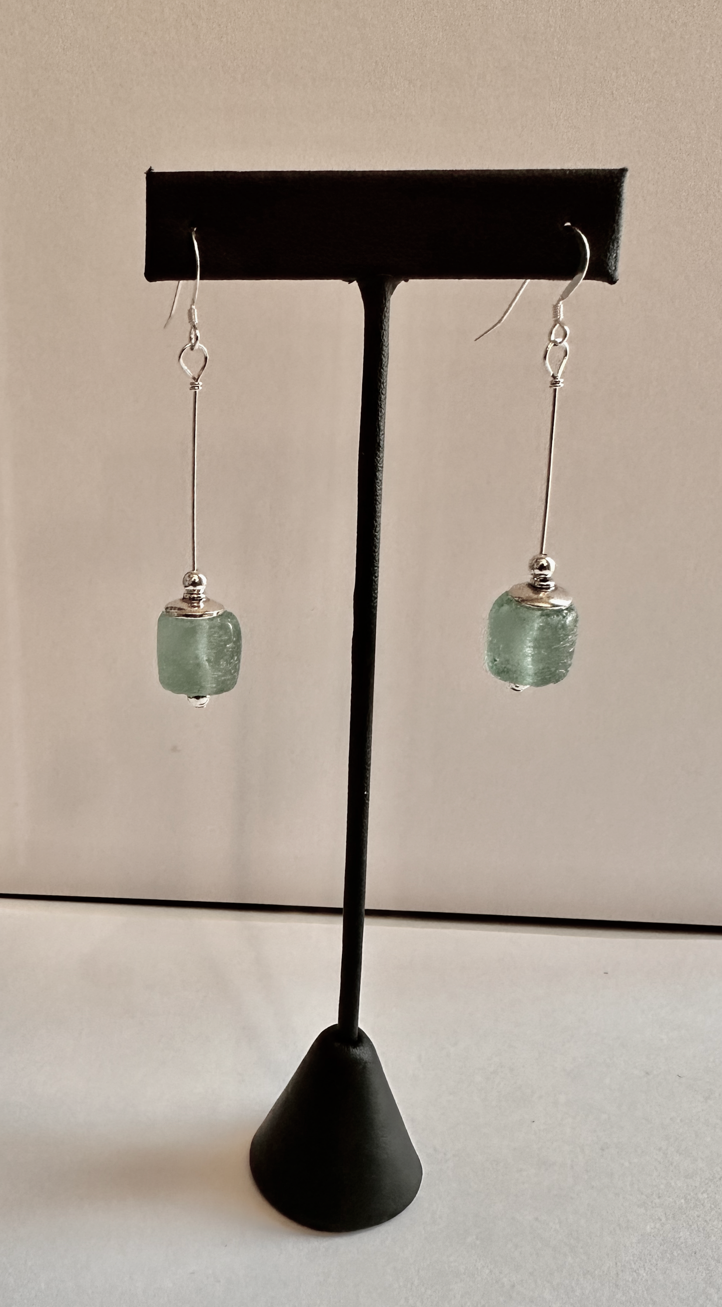 Blue Recycled Glass Drop with Sterling Silver Earrings