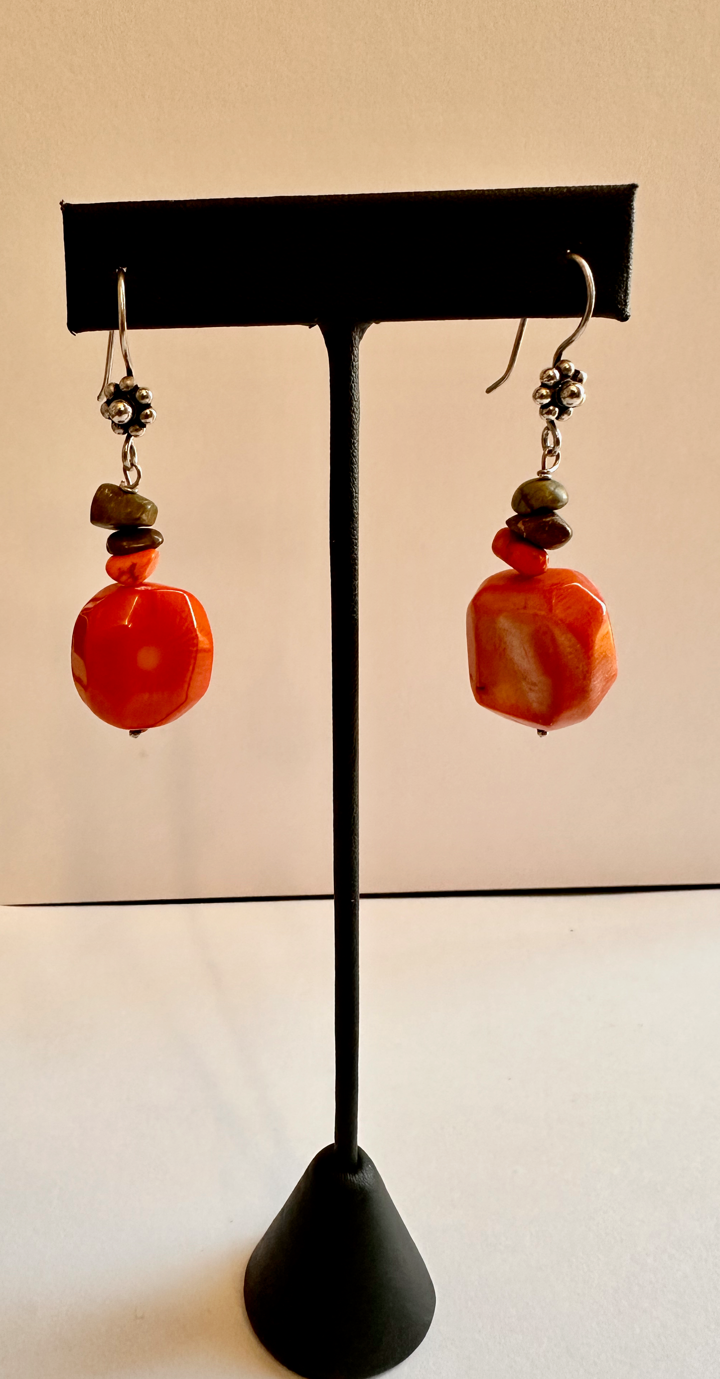 Orange Coral  Stone Bead with Sterling Silver Earrings