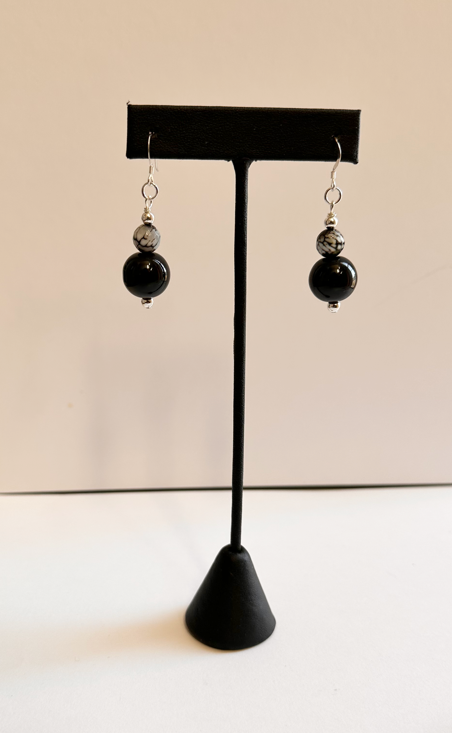 Black Onyx with Agate Bead Earrings