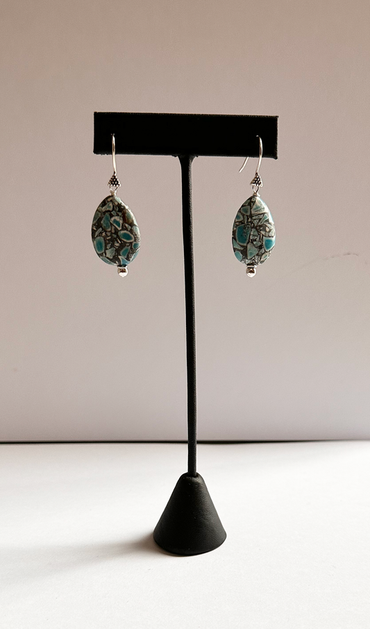 Turquoise Patterned Pear Shaped Dangle Earrings