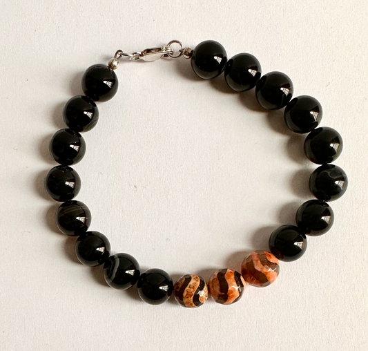 Black Onyx with Tibetan Bead Bracelet