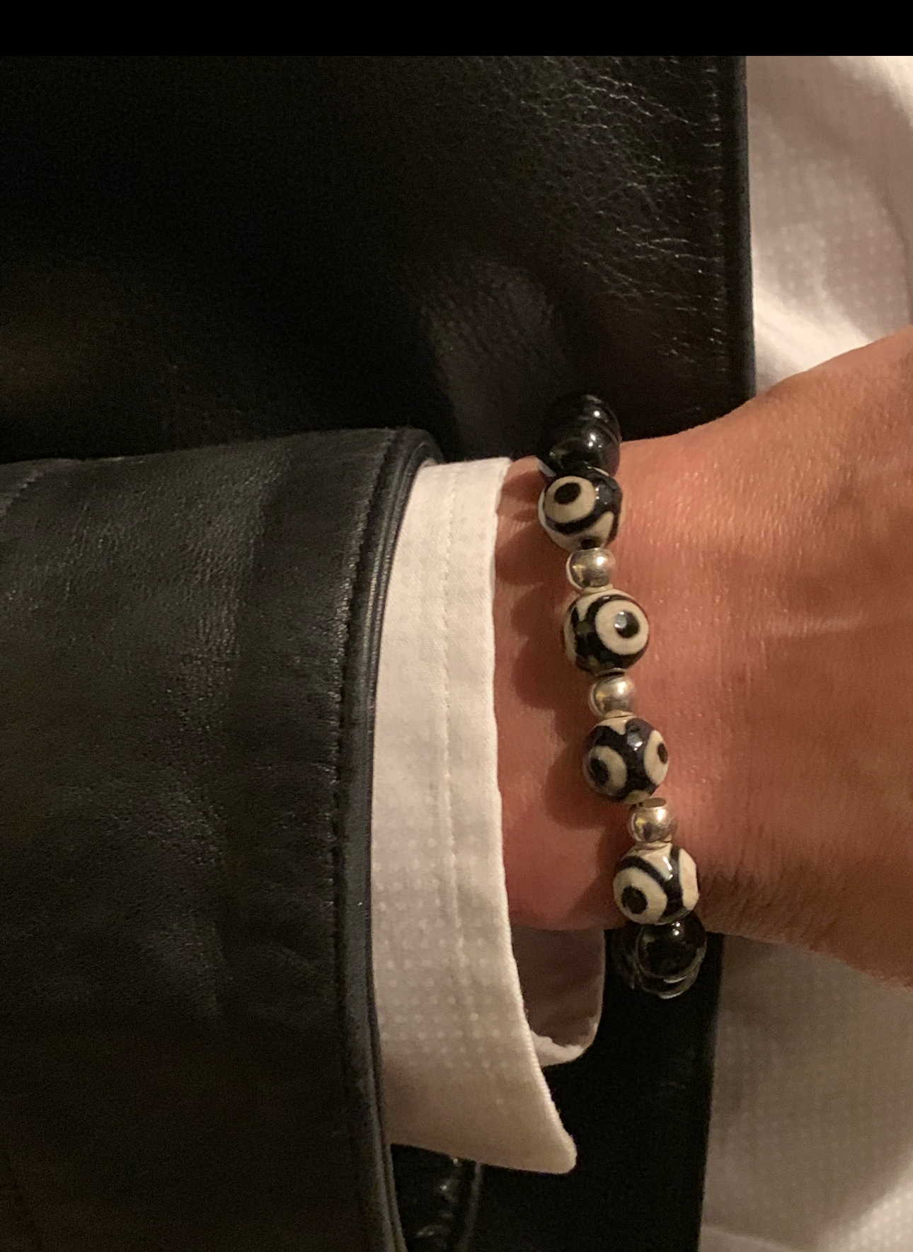 Tibetan Bead with Sterling Silver Bead Bracelet