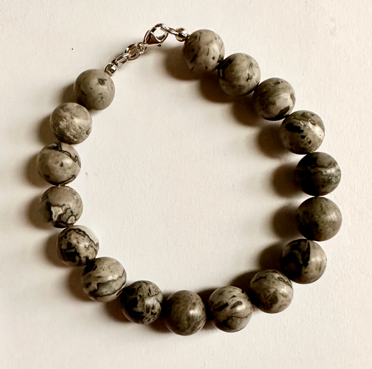 Silver Leaf Jasper Bead Bracelet