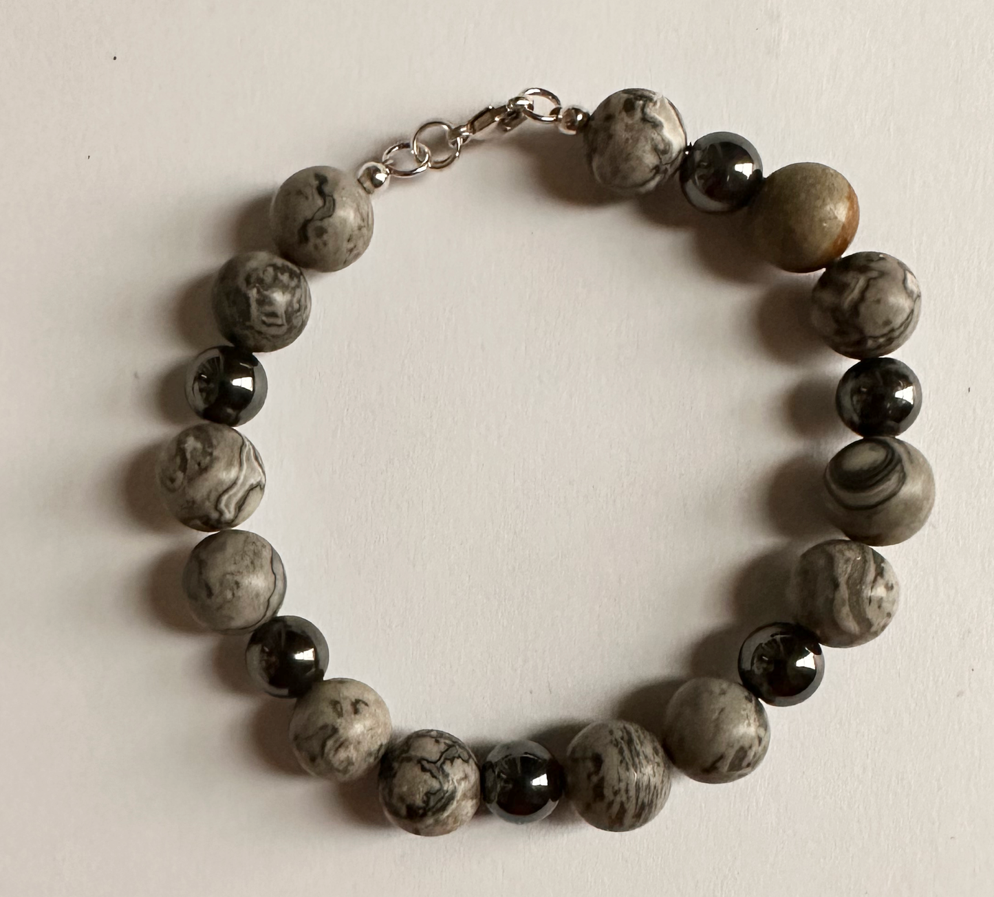Silver Leaf Jasper Beads with Hematite Accent Beads Bracelet