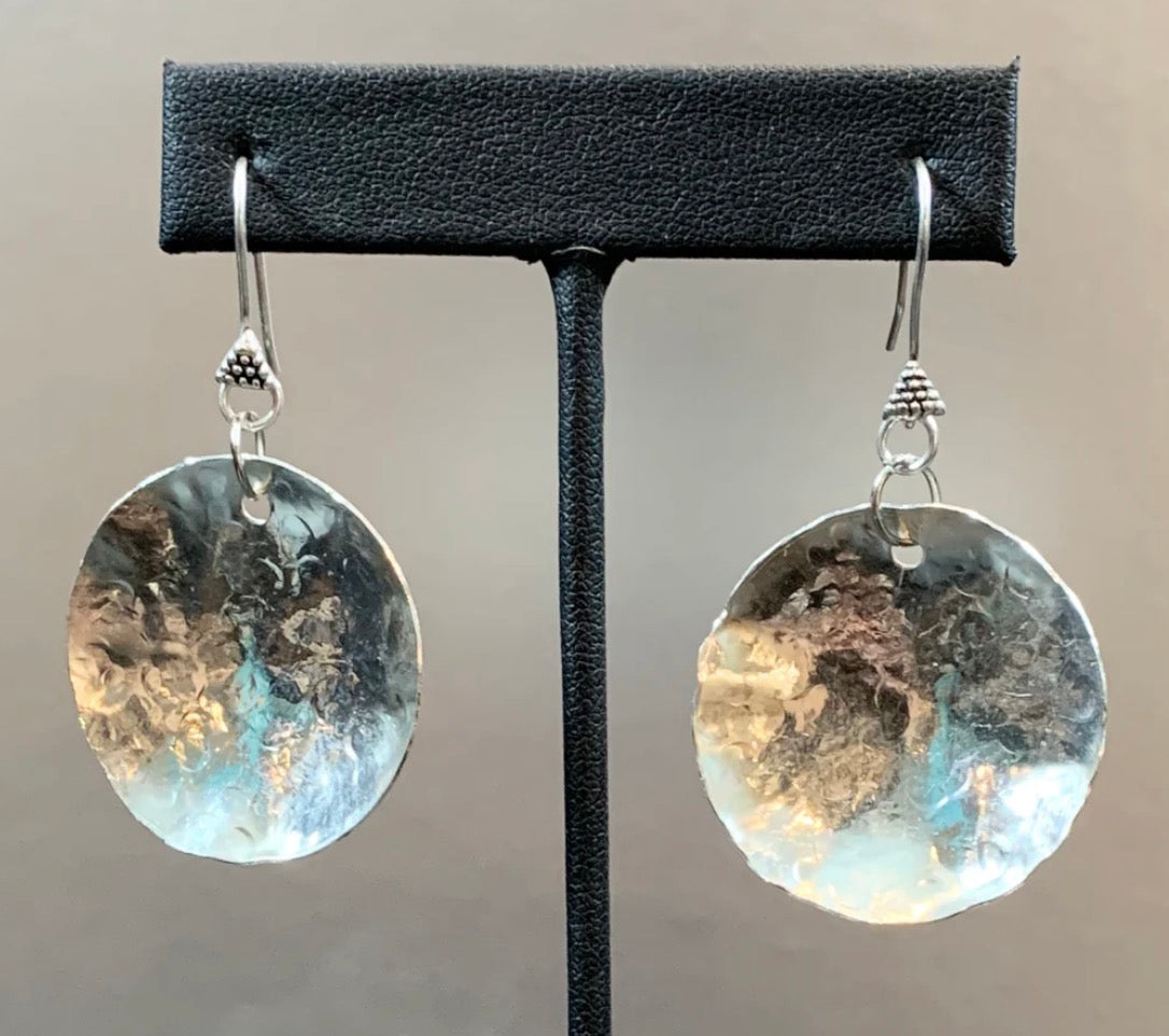Hammered Disk .925 Sterling Silver Earrings