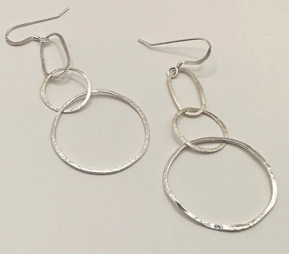 .925 Sterling Silver Artisan Dangle Hoops