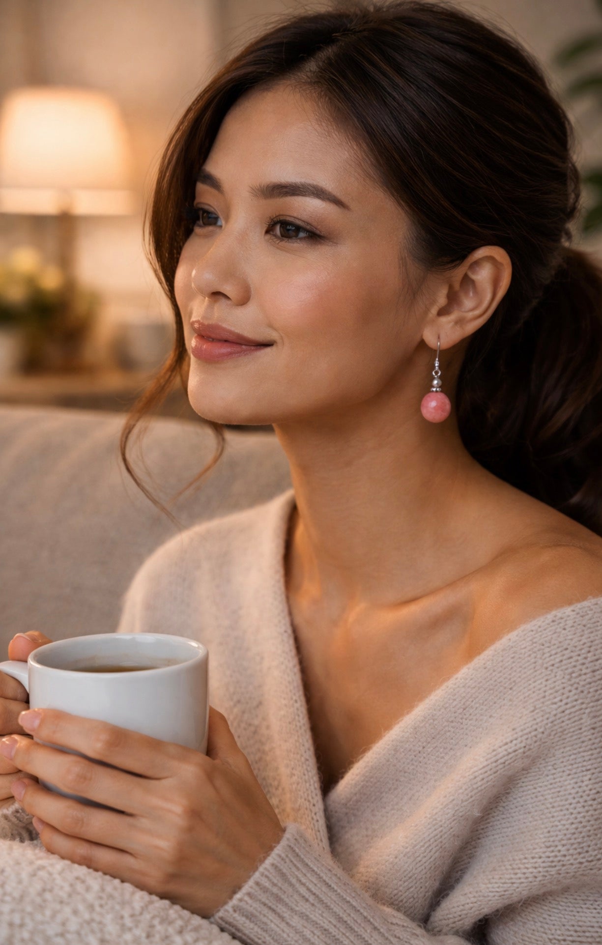 Pink Jade with Sterling Silver Accent Bead Earrings