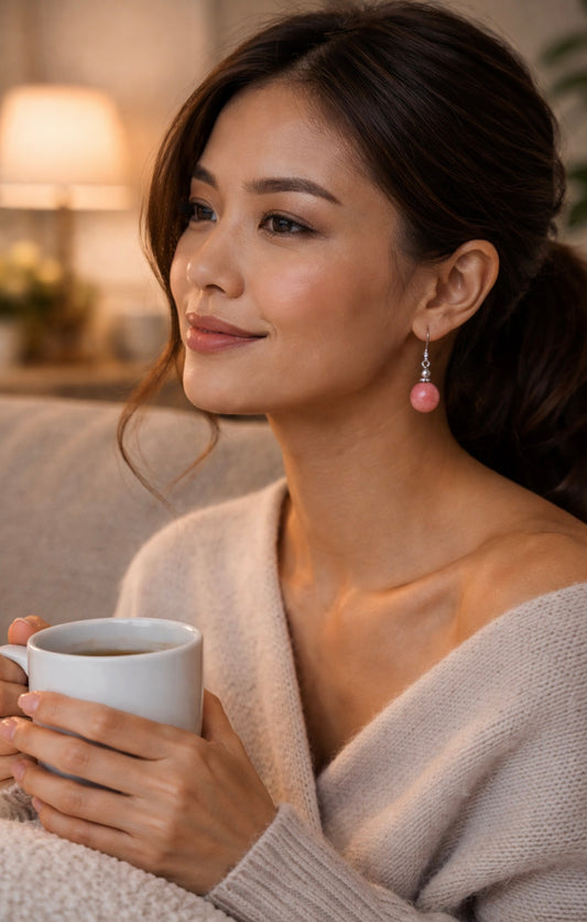 Pink Jade with Sterling Silver Accent Bead Earrings