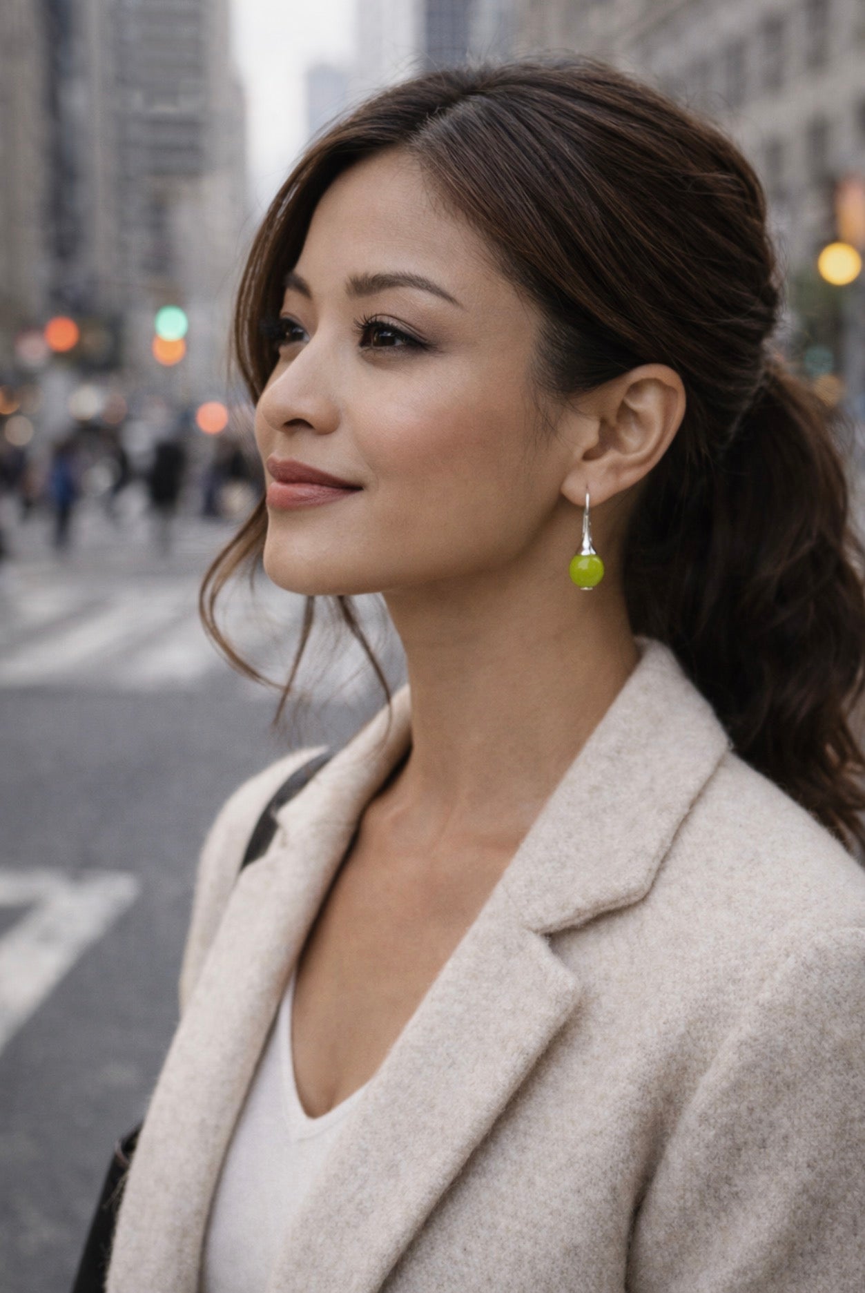 Green Jade Stone Faceted Bead with Sterling Silver Earwires