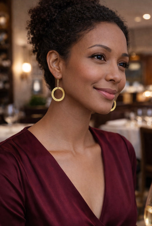 Gold Tone Plated Hoop Dangle Earrings