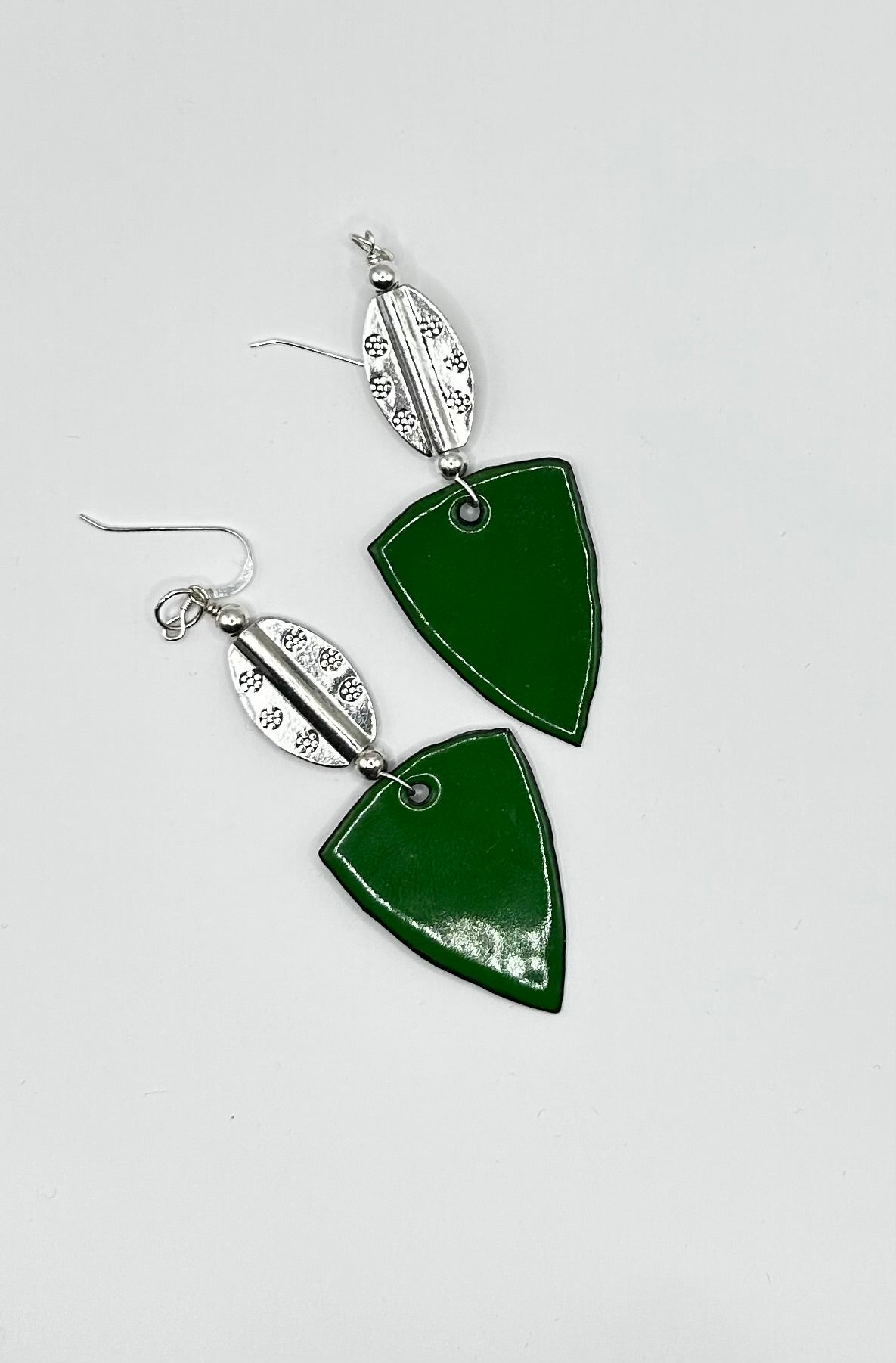 Kelly Green Enamel with Sterling Silver Bead Earrings