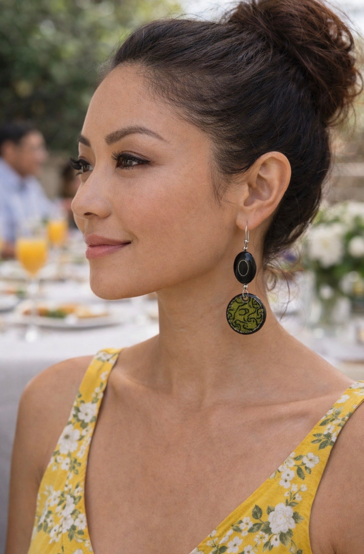 Green and Black Patterned Enamel Earrings